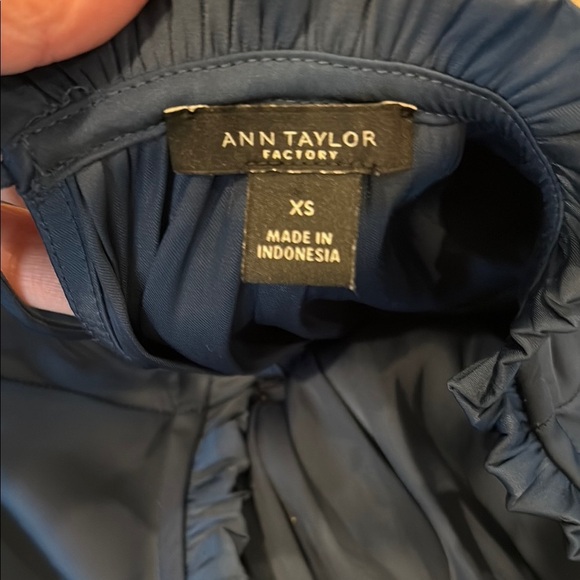 Ann Taylor Factory Blue Silky Long Sleeve Blouse - Picture 2 of 5